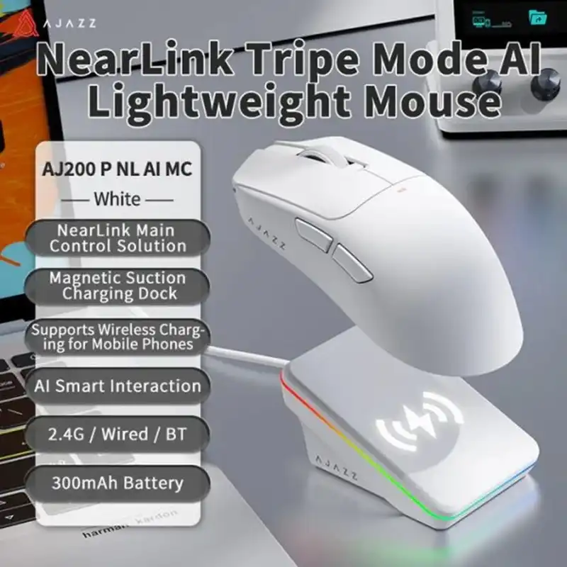 موس گیمینگ ایجز مدلAJAZZ AJ200P NL AI MC Tri-Mode WhiteموسAJAZZ AJ200P NL AI MC Tri-Mode White