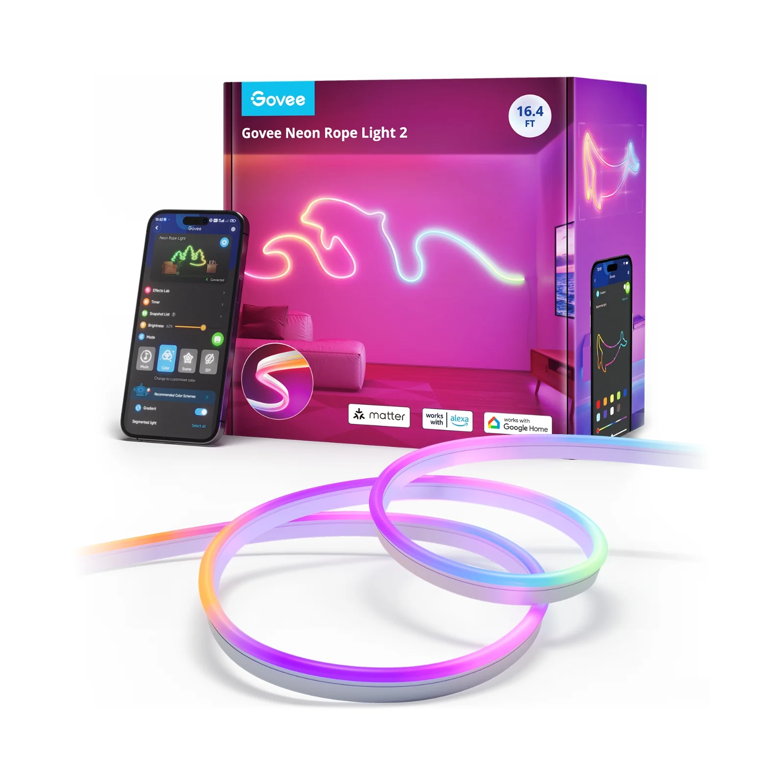 ریسه هوشمند نئون فلکسی  5 متری گووی مدل Govee Neon Lights RGBIC Neon Rope Light 2 H61D5