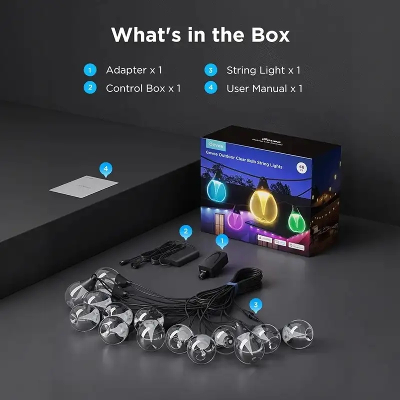 لامپ هوشمند ریسه ای فضای باز گووی مدل Outdoor Clear Bulb String Lights H7025
