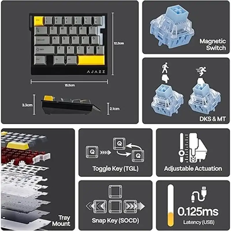 کیبورد گیمینگ ایجز مدل AJAZZ AK029 Ice Island SW Magnetic Black-Yellow RGB Wired