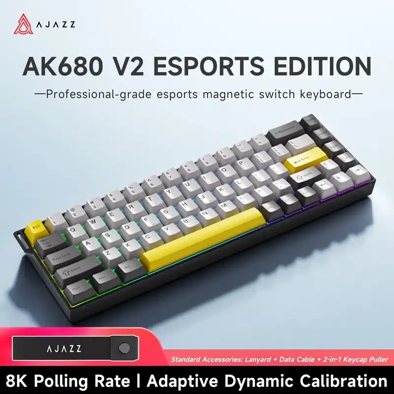 کیبورد گیمینگ ایجز مدل AJAZZ AK680 V2 Ice Island SW Magnetic Black-Gray-Yellow RGB