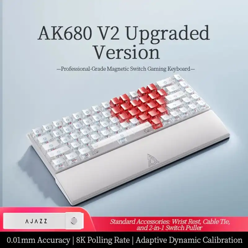 کیبورد گیمینگ ایجز مدلAJAZZ AK680 V2 SW Magnetic Original White Transparent + Red RGB Wired