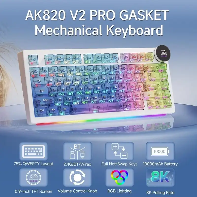 کیبورد گیمینگ ایجز مدل AJAZZ AK820 V2 PRO Wireless Gradient Multicolor-1