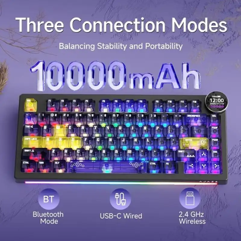 کیبورد گیمینگ ایجز مدل AJAZZ AK820 V2 PRO Wireless Yellow/Purple