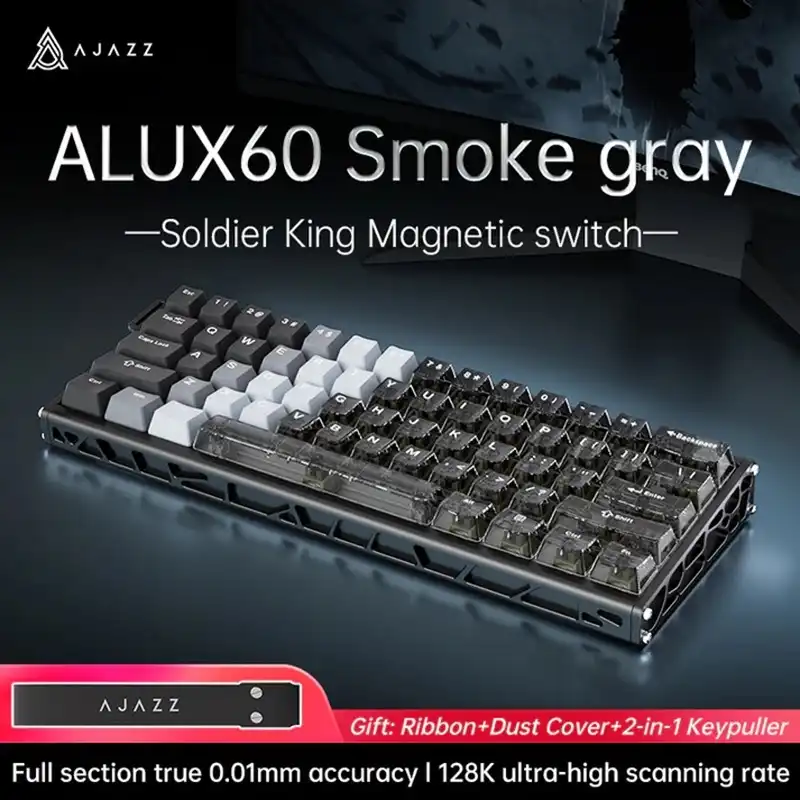 کیبورد گیمینگ ایجز مدلAJAZZ ALUX60 Wireless Magnetic SW Gray Gradient Transparent
