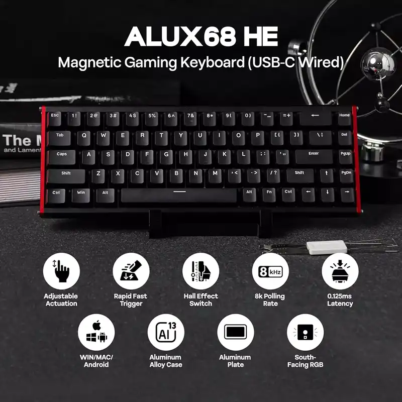 کیبورد گیمینگ ایجز مدل Ajazz ALUX68 HE PLUS Magnetic Black-4